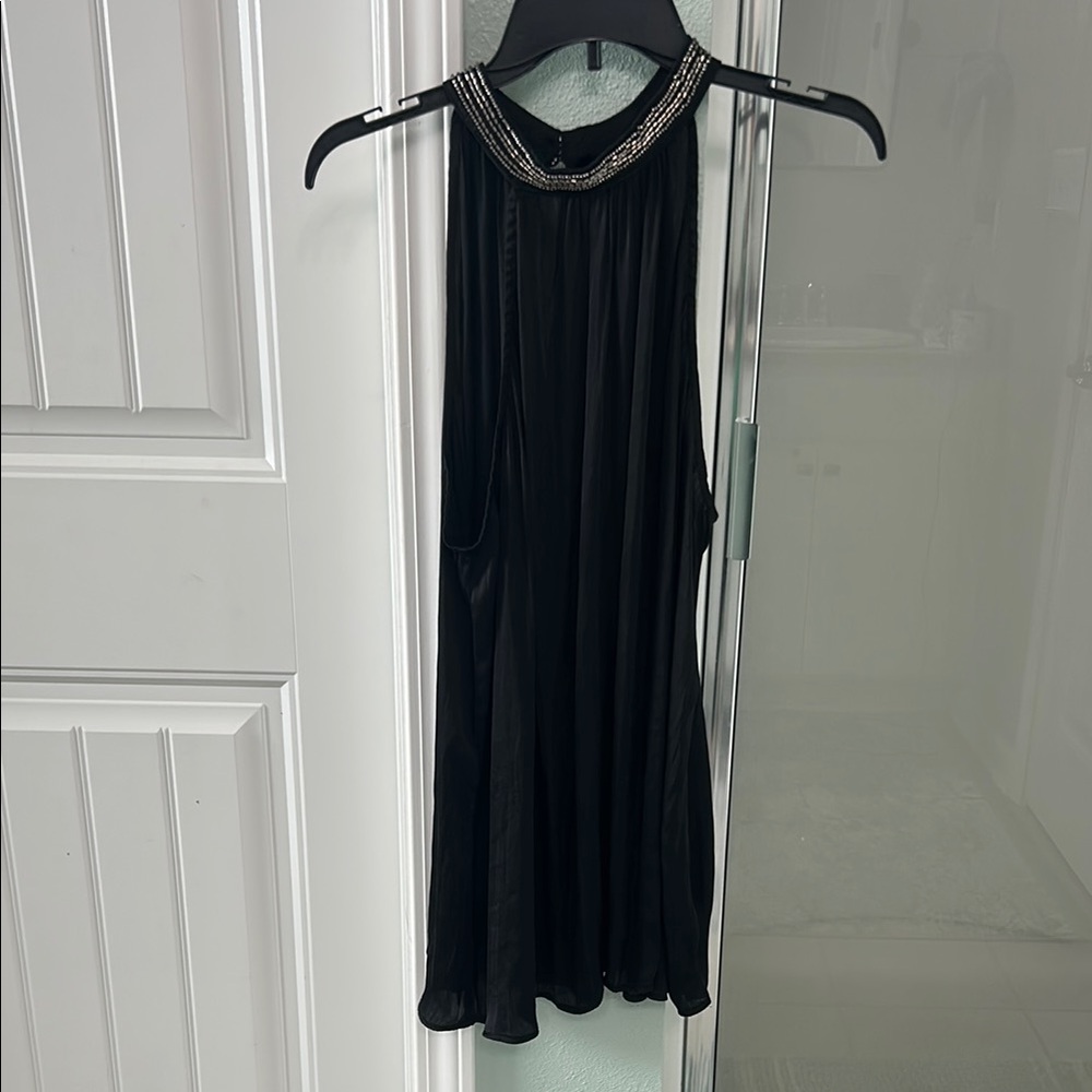 Elegant Black Sleeveless top with Beaded Neckline
